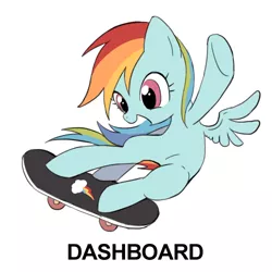 Size: 500x500 | Tagged: dead source, safe, artist:raichi, derpibooru import, rainbow dash, pegasus, pony, female, filly, filly rainbow dash, pun, skateboard, solo, younger