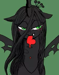 Size: 401x510 | Tagged: artist:susu, changeling, changeling queen, dark, derpibooru import, female, heart, monochrome, mouth hold, neo noir, partial color, pixiv, queen chrysalis, safe, solo