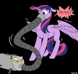 Size: 1280x1218 | Tagged: semi-grimdark, artist:backlash91, derpibooru import, discord, twilight sparkle, twilight sparkle (alicorn), alicorn, pony, abuse, asphyxiation, female, mare, suffocating, this will end in death, twilybuse, vacuum cleaner, wat