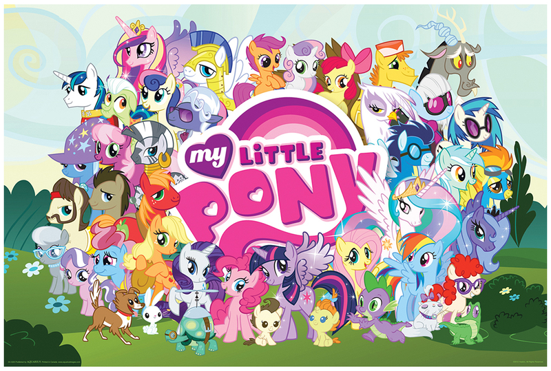 Size: 1267x853 | Tagged: safe, derpibooru import, official, ace, angel bunny, apple bloom, applejack, big macintosh, bon bon, carrot cake, cheerilee, cup cake, diamond tiara, discord, doctor whooves, fluttershy, gilda, granny smith, gummy, hoity toity, lyra heartstrings, opalescence, photo finish, pinkie pie, pound cake, princess cadance, princess celestia, princess luna, pumpkin cake, rainbow dash, rarity, scootaloo, shining armor, silver spoon, soarin', spike, spitfire, sweetie belle, sweetie drops, tank, time turner, trixie, twilight sparkle, twilight sparkle (alicorn), twist, vinyl scratch, winona, zecora, alicorn, gryphon, pony, zebra, season 4, everypony, female, hot topic, mare, my little pony logo, poster, royal guard, so much pony