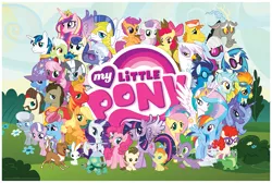 Size: 1267x853 | Tagged: safe, derpibooru import, official, ace, angel bunny, apple bloom, applejack, big macintosh, bon bon, carrot cake, cheerilee, cup cake, diamond tiara, discord, doctor whooves, fluttershy, gilda, granny smith, gummy, hoity toity, lyra heartstrings, opalescence, photo finish, pinkie pie, pound cake, princess cadance, princess celestia, princess luna, pumpkin cake, rainbow dash, rarity, scootaloo, shining armor, silver spoon, soarin', spike, spitfire, sweetie belle, sweetie drops, tank, time turner, trixie, twilight sparkle, twilight sparkle (alicorn), twist, vinyl scratch, winona, zecora, alicorn, gryphon, pony, zebra, season 4, everypony, female, hot topic, mare, my little pony logo, poster, royal guard, so much pony