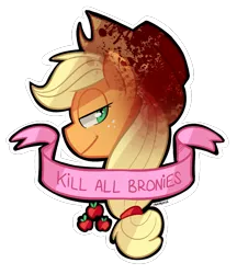 Size: 880x1020 | Tagged: anti-brony, applejack, artist:prikle, blood, edgy, mouthpiece, old banner, semi-grimdark, simple background, solo, subversive kawaii, transparent background