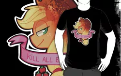 Size: 556x350 | Tagged: applejack, artist:prikle, blood, clothes, edgy, mouthpiece, semi-grimdark, simple background, transparent background, t-shirt