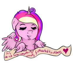 Size: 950x850 | Tagged: aromantic, artist:hairidan, asexual, derpibooru import, feminist ponies, mouthpiece, old banner, positive ponies, princess cadance, safe, solo, subversive kawaii