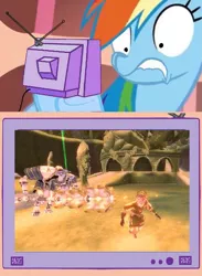 Size: 563x770 | Tagged: safe, derpibooru import, rainbow dash, exploitable meme, gamerdash, link, meme, obligatory pony, silent realm, the legend of zelda, the legend of zelda: skyward sword, tv meme