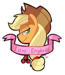 Size: 880x1020 | Tagged: safe, artist:krucification, artist:prikle, derpibooru import, edit, applejack, earth pony, pony, applejack's hat, bedroom eyes, cowboy hat, cutie mark, female, hat, looking back, mare, mouthpiece, old banner, portrait, smiling, solo