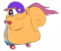 Size: 770x640 | Tagged: artist:calorie, belly, belly bed, colored sketch, derpibooru import, extra plump chicken, fat, fat ass, helmet, impossibly large belly, large belly, large butt, morbidly obese, obese, safe, scootaloo, scooter, small wings, solo