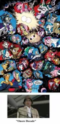 Size: 684x1424 | Tagged: safe, derpibooru import, idw, applejack, discord, fluttershy, king sombra, pinkie pie, princess cadance, princess celestia, princess luna, queen chrysalis, rainbow dash, rarity, shining armor, twilight sparkle, twilight sparkle (alicorn), alicorn, pony, spoiler:comic, spoiler:comic20, comic, female, kamen rider, kamen rider decade, mane six, mare, narutaki