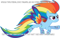 Size: 1080x695 | Tagged: derpibooru import, image macro, meme, neon pegasus, parry gripp, rainbow dash, rainbow power, safe, solo, song reference