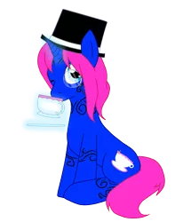 Size: 590x750 | Tagged: classy, derpibooru import, drink, drinking, hat, levitation, monocle, oc, oc:earl grey, safe, solo, tea, teacup, top hat, unofficial characters only