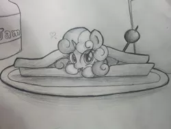 Size: 1280x960 | Tagged: artist:pw211, derpibooru import, monochrome, pencil drawing, safe, sandwich, solo, sweetie belle, traditional art