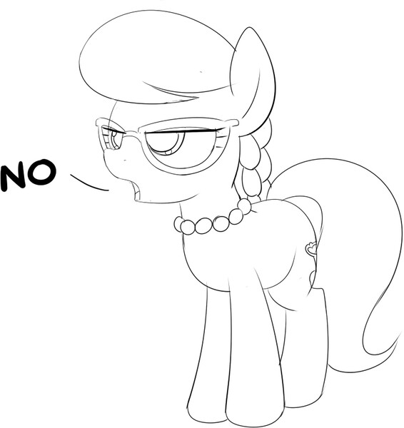 Size: 785x832 | Tagged: artist:mcsadat, derpibooru import, dialogue, glasses, lineart, monochrome, no, safe, silver spoon, solo