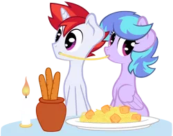 Size: 3000x2355 | Tagged: artist:scourge707, derpibooru import, duo, lady and the tramp, oc, safe, spaghetti, spaghetti scene, unofficial characters only