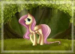 Size: 5472x3937 | Tagged: safe, artist:lolepopenon, derpibooru import, fluttershy, absurd resolution, forest, looking up, smiling, solo