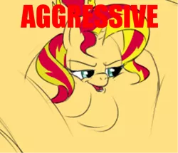 Size: 400x344 | Tagged: safe, artist:calorie, derpibooru import, sunset shimmer, pony, aggressive, blob, blobface, caption, chubby cheeks, faic, fat, morbidly obese, obese, shimmerzilla, solo, text