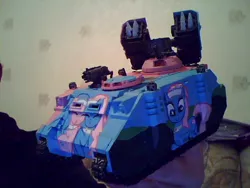 Size: 640x480 | Tagged: aloe, artist:40kponyguy, bolter, crossover, derpibooru import, figurine, gaming miniature, gun, irl, miniature, photo, safe, space marine, spa twins, storm bolter, tank (vehicle), vehicle, warhammer 40k, warhammer (game), weapon, whirlwind tank