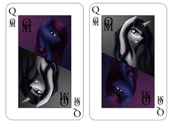 Size: 1024x731 | Tagged: safe, artist:adalbertus, derpibooru import, oc, oc:maneia, oc:nocturna, unofficial characters only, pony, unicorn, card, obsession is magic, playing card