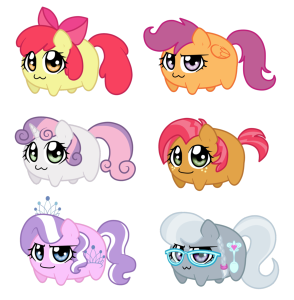 Size: 1600x1634 | Tagged: apple bloom, artist:linamomoko, babs seed, chibi, derpibooru import, diamond tiara, glasses, potato, safe, scootaloo, silver spoon, simple background, sweetie belle, transparent background