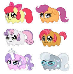 Size: 1600x1634 | Tagged: apple bloom, artist:linamomoko, babs seed, chibi, derpibooru import, diamond tiara, glasses, potato, safe, scootaloo, silver spoon, simple background, sweetie belle, transparent background