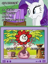 Size: 564x744 | Tagged: suggestive, derpibooru import, rarity, breaking the fourth wall, disney, eau de minnie, exploitable meme, meme, minnie mouse, new mickey mouse shorts, obligatory pony, plot flower, trolling, trolling pony, tv meme