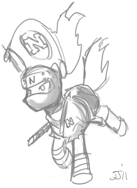 Size: 700x964 | Tagged: artist:johnjoseco, derpibooru import, grayscale, monochrome, ninja, ponified, safe, solo