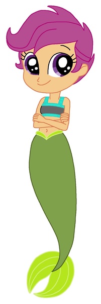 Size: 700x2090 | Tagged: dead source, safe, artist:cruelladevil84, derpibooru import, scootaloo, mermaid, equestria girls, belly button, chicken of the sea, mermaid tail, mermaidized, midriff, solo, species swap