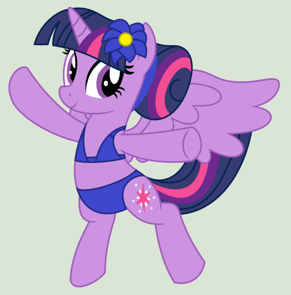 Size: 4704x4776 | Tagged: safe, artist:evilfrenzy, derpibooru import, twilight sparkle, twilight sparkle (alicorn), alicorn, pony, absurd resolution, alternate hairstyle, bikini, bipedal, bun, clothes, female, flower in hair, mare, solo, swimsuit, vector