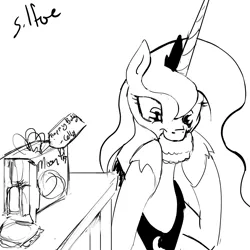 Size: 1280x1280 | Tagged: artist:silfoe, derpibooru import, eating, grayscale, lunadoodle, monochrome, moon pie, nom, princess luna, safe, sketch, solo