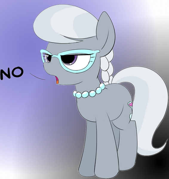 Size: 785x832 | Tagged: artist:arcum42, artist:mcsadat, colored, derpibooru import, dialogue, glasses, necklace, no, reaction image, safe, silver spoon, solo