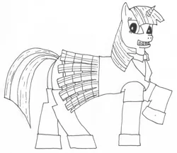 Size: 2183x1883 | Tagged: artist:bigmacintosh2000, braces, clothes, derpibooru import, monochrome, necktie, plaid, safe, schoolgirl, skirt, socks, solo, twilight sparkle