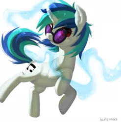 Size: 889x898 | Tagged: artist:purmu, curved horn, derpibooru import, magic, safe, solo, vinyl scratch