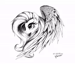 Size: 1024x882 | Tagged: safe, artist:altohearts, derpibooru import, fluttershy, grayscale, monochrome, profile, simple background, solo