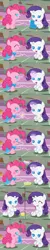 Size: 1120x5600 | Tagged: safe, artist:beavernator, derpibooru import, pinkie pie, rarity, pony, babity, baby, baby pie, baby pony, beavernator is trying to murder us, clothes, comic, cute, dexterous hooves, diapinkes, dress, foal, magic, makeup, raribetes, younger