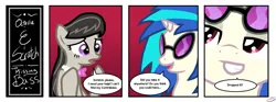 Size: 2012x750 | Tagged: artist:the-kinetic, comic, derpibooru import, drop the bass, octavia melody, pun, safe, vinyl scratch