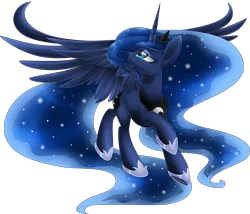 Size: 1800x1543 | Tagged: alicorn, artist:blackfreya, blue eyes, crown, derpibooru import, ethereal mane, female, hoof shoes, horn, jewelry, looking up, open mouth, princess luna, regalia, safe, simple background, solo, spread wings, transparent background, wings