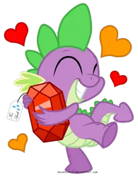 Size: 1015x1300 | Tagged: safe, artist:ravenevert, derpibooru import, rarity, spike, dragon, derpibooru, crush, cute, cutie mark, female, gem, heart, hug, implied rarity, implied shipping, implied sparity, male, meta, shipping, signature, simple background, smiling, solo, sparity, spikabetes, spikelove, straight, tags, transparent background, vector