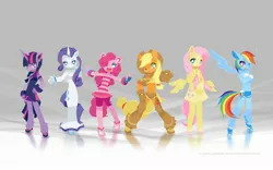 Size: 2560x1600 | Tagged: safe, artist:tysontan, derpibooru import, applejack, fluttershy, pinkie pie, rainbow dash, rarity, twilight sparkle, anthro, earth pony, pegasus, unicorn, bracelet, chaps, clothes, cute, female, freckles, looking at you, mane six, one eye closed, open mouth, smiling, wallpaper, wink