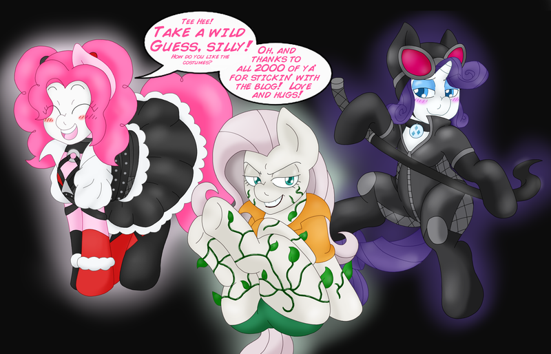 Size: 3424x2200 | Tagged: arkham knight, artist:blackbewhite2k7, batman, catwoman, crossover, dc comics, derpibooru import, flutterbitch, fluttershy, harley quinn, pinkie pie, poison ivy, rarity, safe