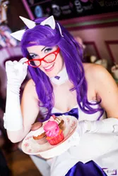 Size: 1867x2800 | Tagged: artist:lucecosplay, choker, clothes, cosplay, cupcake, derpibooru import, evening gloves, glasses, human, irl, irl human, photo, rarity, safe, solo