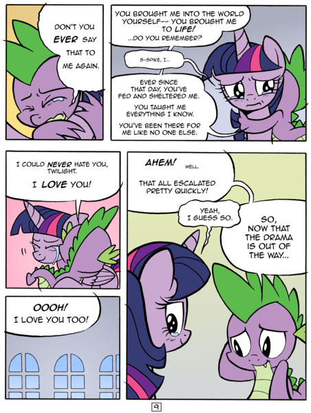 Size: 4856x6452 | Tagged: safe, artist:redapropos, derpibooru import, spike, twilight sparkle, twilight sparkle (alicorn), alicorn, pony, comic:maybe later spike, absurd resolution, comic, crying, feels, female, hug, mare