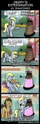 Size: 850x2578 | Tagged: safe, artist:drawponies, derpibooru import, derpy hooves, doctor whooves, time turner, pegasus, pony, apron, clothes, comic, crossover, dalek, doctor who, female, food, mare, muffin, pointing, redemption, reformed