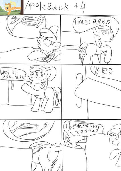 Size: 1654x2336 | Tagged: safe, artist:jbond, derpibooru import, apple bloom, big macintosh, earth pony, pony, comic:applebuck, comic, male, monochrome, sketch, sleeping, stallion