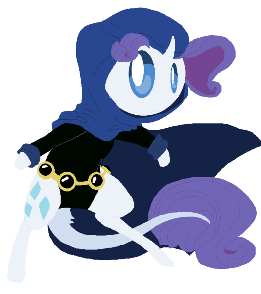 Size: 714x804 | Tagged: safe, artist:angelstar000, derpibooru import, rarity, classical unicorn, pony, ask-thecolts, bipedal, clothes, cosplay, costume, crossover, elusive, hood, leonine tail, raven (teen titans), request, rule 63, solo, teen titans