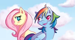 Size: 500x270 | Tagged: artist:butterscotch25, blushing, derpibooru import, fluttershy, rainbow dash, safe