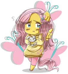 Size: 800x873 | Tagged: ambiguous facial structure, angel bunny, anthro, artist:kikaru-studios, chibi, derpibooru import, fluttershy, safe, solo