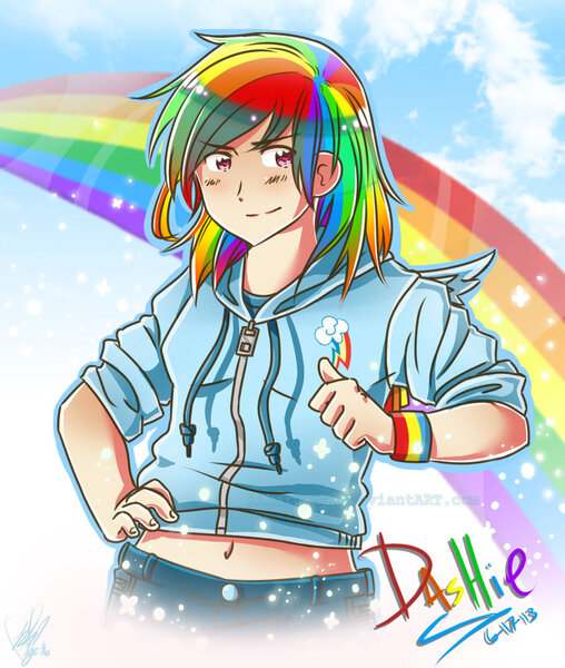 Size: 900x1063 | Tagged: artist:kikaru-studios, derpibooru import, human, humanized, rainbow dash, safe, solo, winged humanization