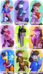 Size: 898x1530 | Tagged: american football, artist:drbdnv, clothes, compilation, crocodile, female, guitar, minecraft, octavia melody, pun, safe, sherlock, sherlock holmes, socks, solo, spider-man, spock, star trek, vulcan salute