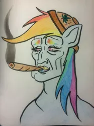 Size: 1936x2592 | Tagged: 420, artist:esnnoirlyltoc, blunt, drugs, gaze upon my works ye mighty and despair, greatest internet moments, handsome squidward, marijuana, meme, perfection, rainbow dash, safe, spongebob squarepants, squidward tentacles, the two faces of squidward, traditional art