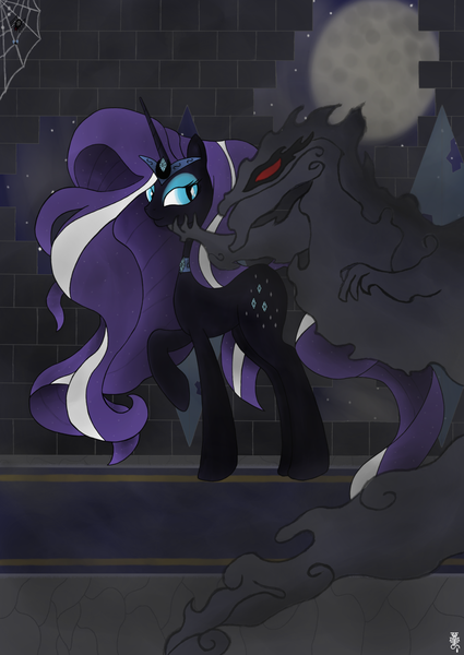 Size: 1024x1446 | Tagged: safe, artist:zappter, derpibooru import, larry, nightmare rarity, shadowfright