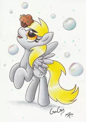 Size: 2480x3507 | Tagged: safe, artist:pumpkinkikile, derpibooru import, derpy hooves, pegasus, pony, balancing, cute, derpabetes, female, mare, muffin, ponies balancing stuff on their nose, solo